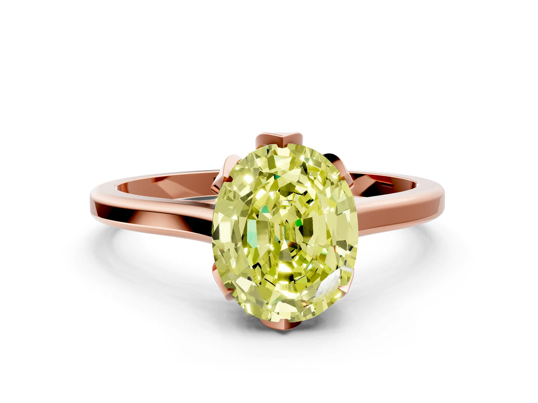 Rose gold Fancy Yellow Oval Cut Diamond Solitaire Ring with Flower Prong Setting and Classic Band_36