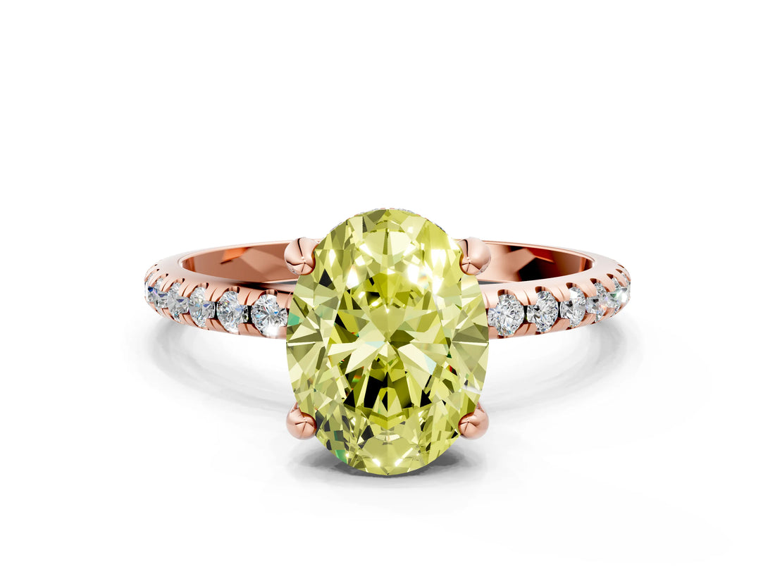 Rose gold Fancy Yellow Oval Cut Diamond Solitaire Ring with Four-Prong Setting and Pavé Band_3