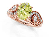 Rose gold Fancy Yellow Oval Cut Diamond Solitaire Ring with Milgrain Pavé Band and Four-Prong Setting_168
