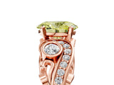Rose gold Fancy Yellow Oval Cut Diamond Solitaire Ring with Milgrain Pavé Band and Four-Prong Setting_172