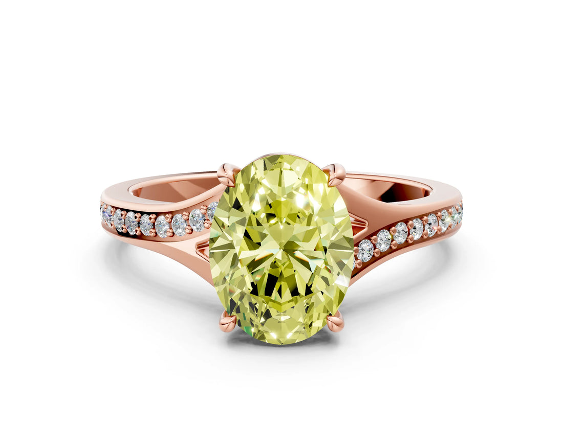 Rose gold Fancy Yellow Oval Cut Diamond Solitaire Ring with Pavé Band and Prong Setting_12