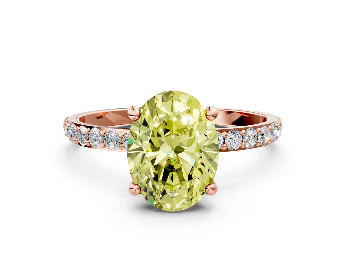 Rose gold Fancy Yellow Oval Cut Diamond Solitaire Ring with Pave Band and Four Prong Setting_104