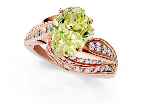 Rose gold Fancy Yellow Oval Cut Diamond Solitaire Ring with Prong Setting and Twisted Pavé Band_1
