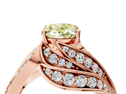 Rose gold Fancy Yellow Oval Cut Diamond Solitaire Ring with Prong Setting and Twisted Pavé Band_4