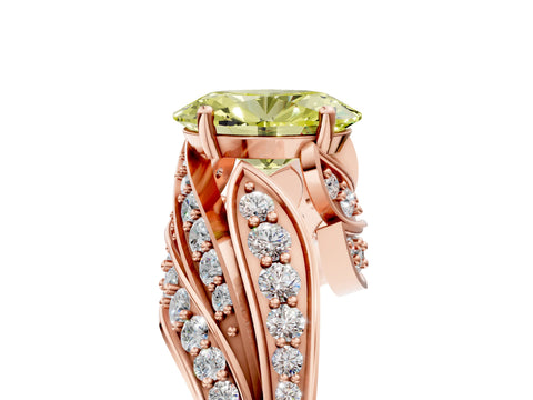 Rose gold Fancy Yellow Oval Cut Diamond Solitaire Ring with Prong Setting and Twisted Pavé Band_5