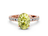 Rose gold Fancy Yellow Oval Cut Diamond Solitaire Ring with Round  Pavé Band and Four-Prong Setting_36