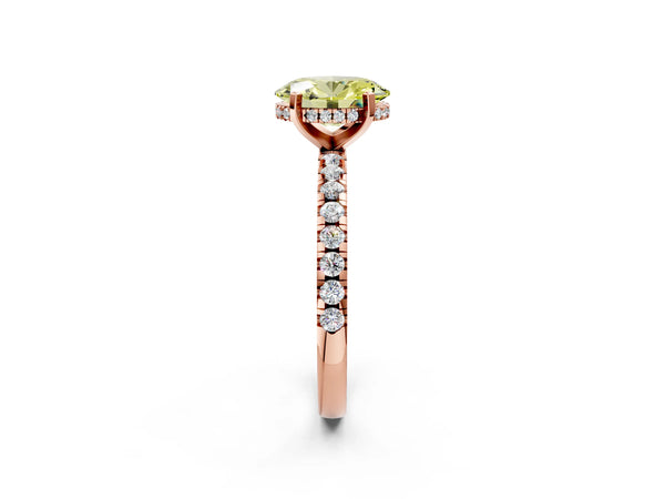 Rose Gold Oval Hidden Halo Solitaire Engagement Ring Setting for Fancy Yellow Center with Single Row Pave Band