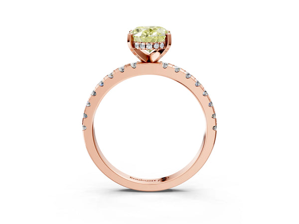 Rose Gold Oval Hidden Halo Solitaire Engagement Ring Setting for Fancy Yellow Center with Single Row Pave Band