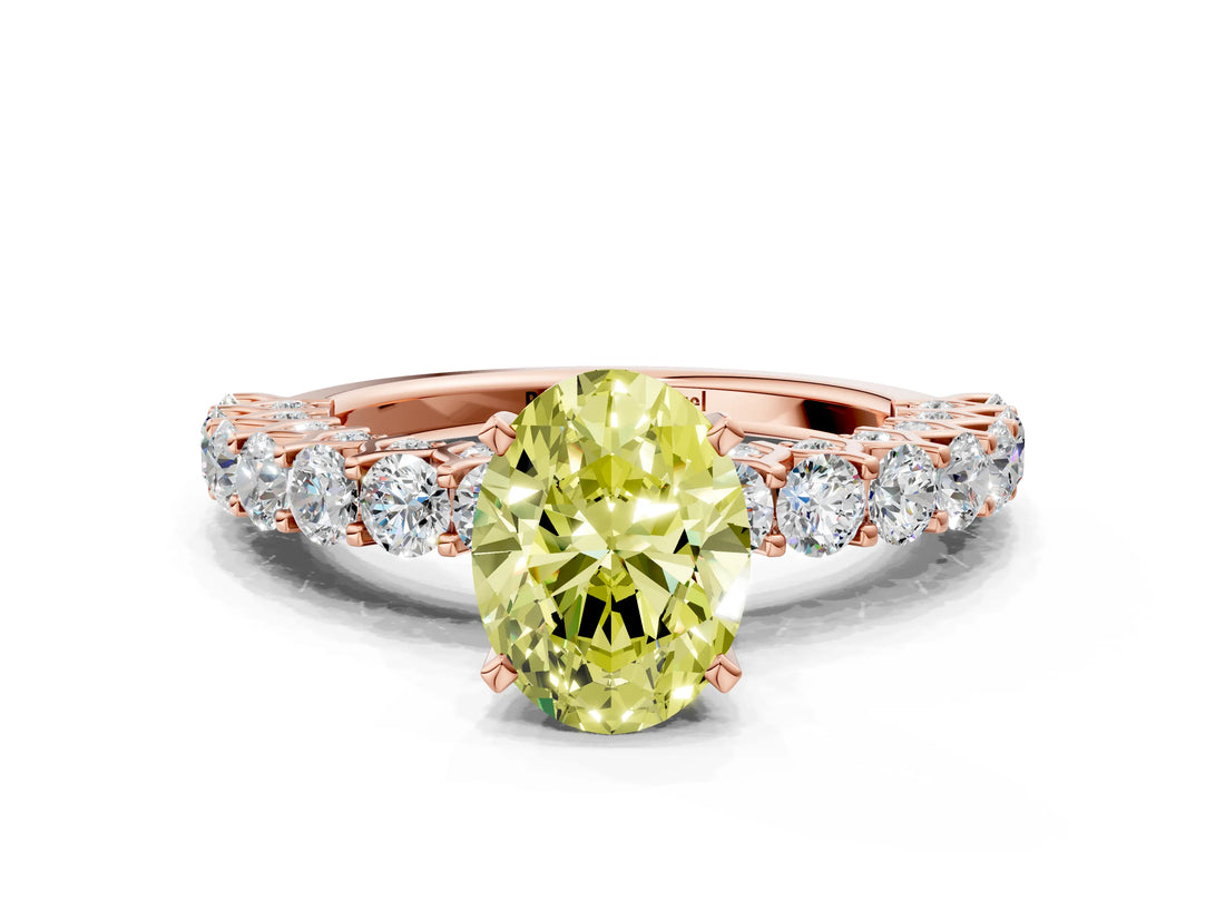 Rose gold Fancy Yellow Oval Cut Diamond Solitaire Ring with Shared Prong Pavé Band and Four-Prong Setting_63