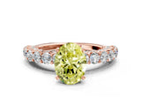 Rose gold Fancy Yellow Oval Cut Diamond Solitaire Ring with Shared Prong Pavé Band and Four-Prong Setting_63