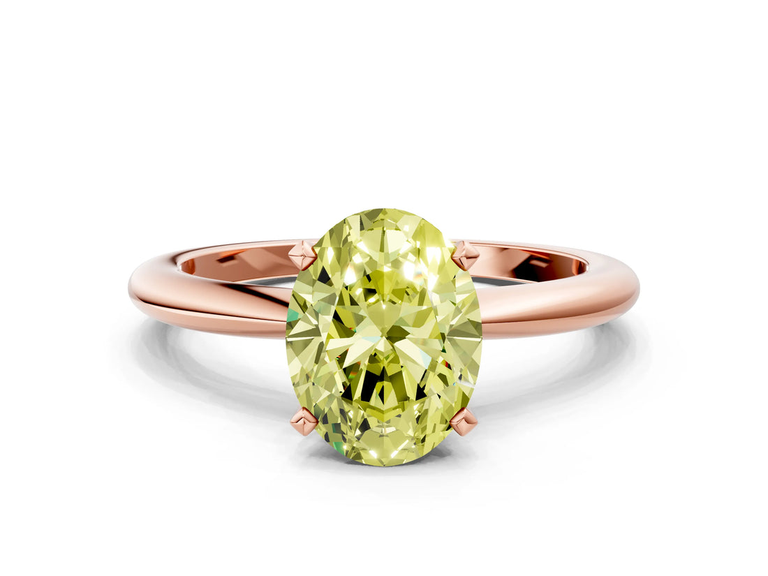 Rose gold Fancy Yellow Oval Cut Diamond Solitaire Ring with Six-Prong Setting and Classic Band_277