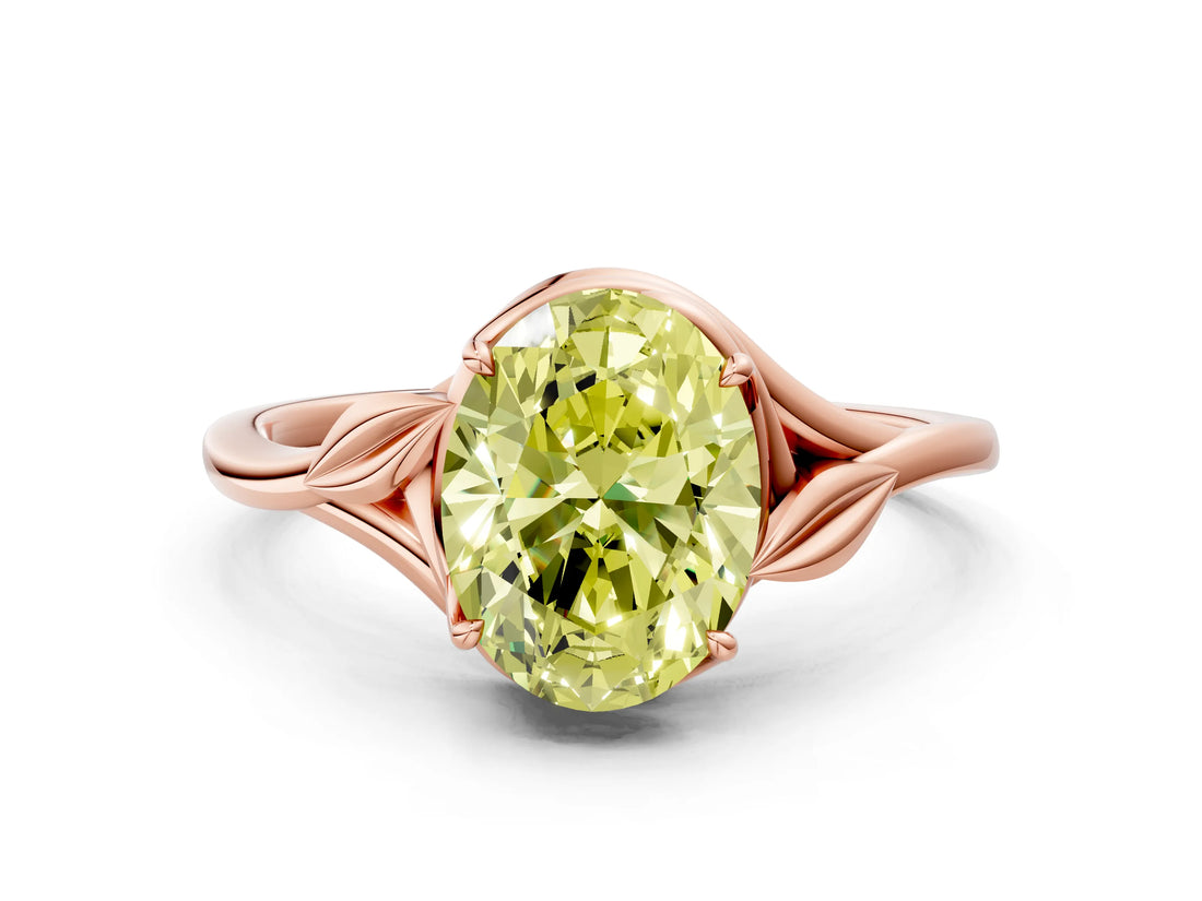 Rose gold Fancy Yellow Oval Cut Diamond Solitaire Ring with Twist Band and Four-Prong Setting_54