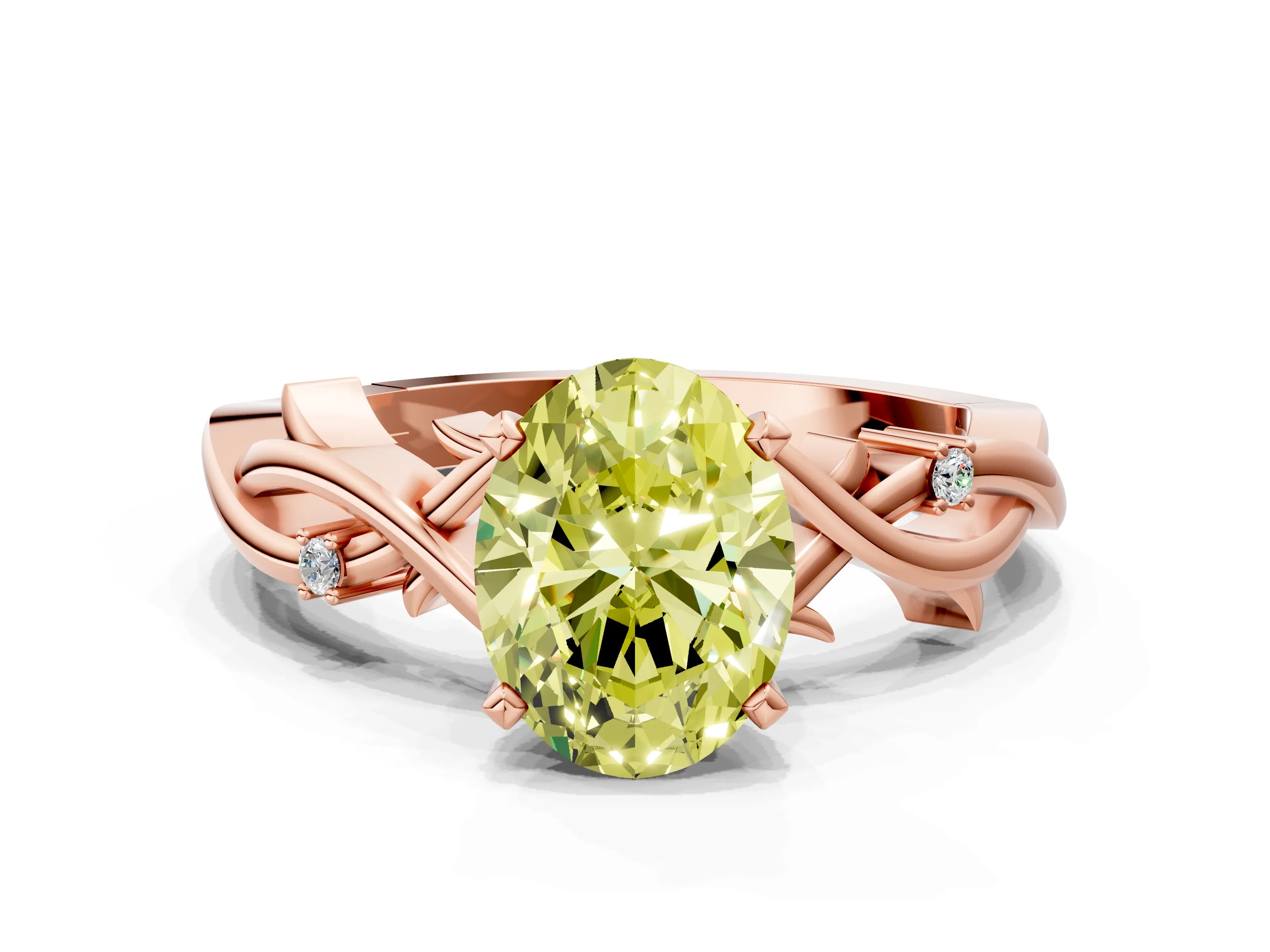 Rose gold Fancy Yellow Oval Cut Diamond Solitaire Ring with Twisted Band and Prong Setting_181