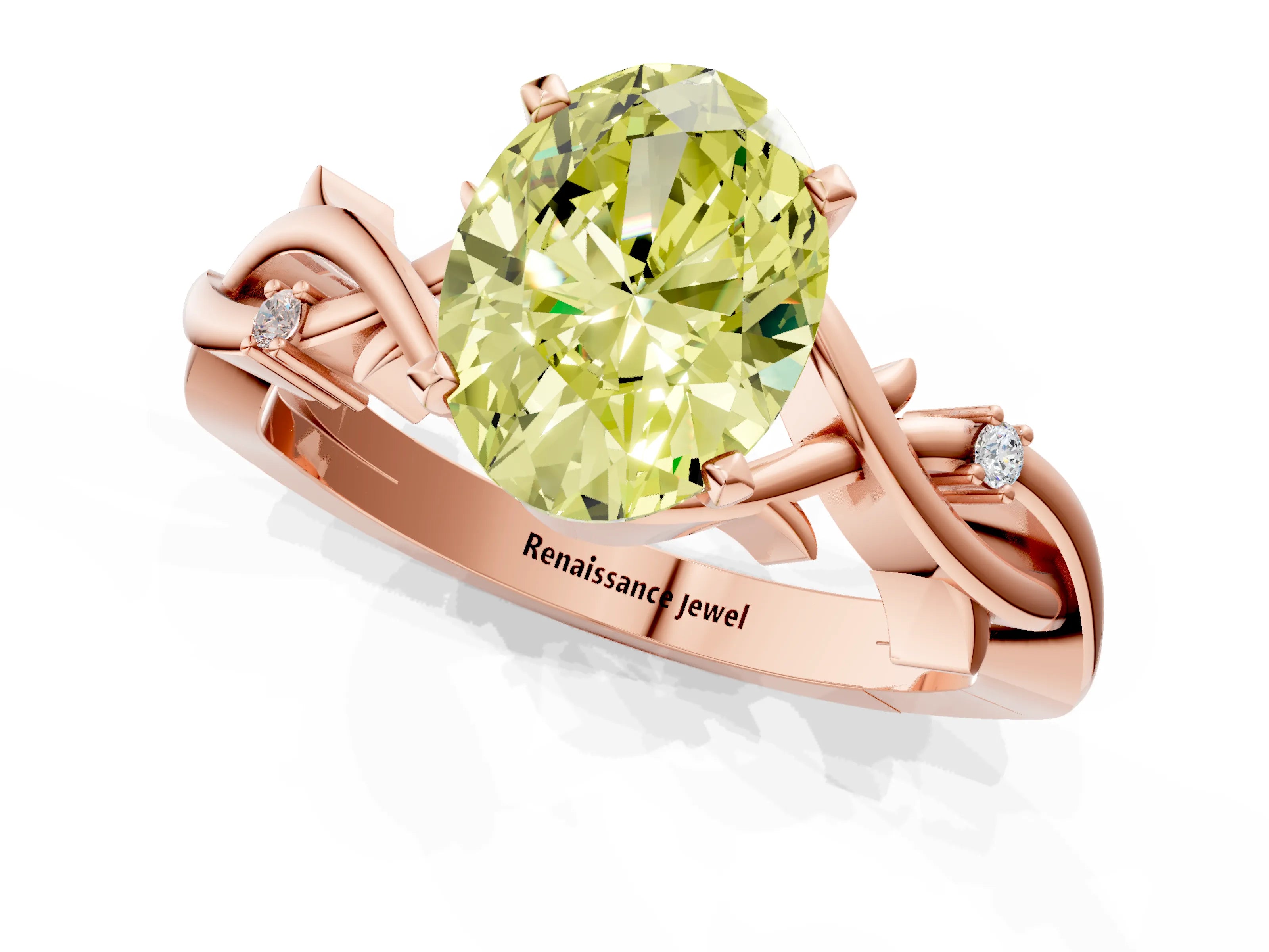 Rose gold Fancy Yellow Oval Cut Diamond Solitaire Ring with Twisted Band and Prong Setting_182