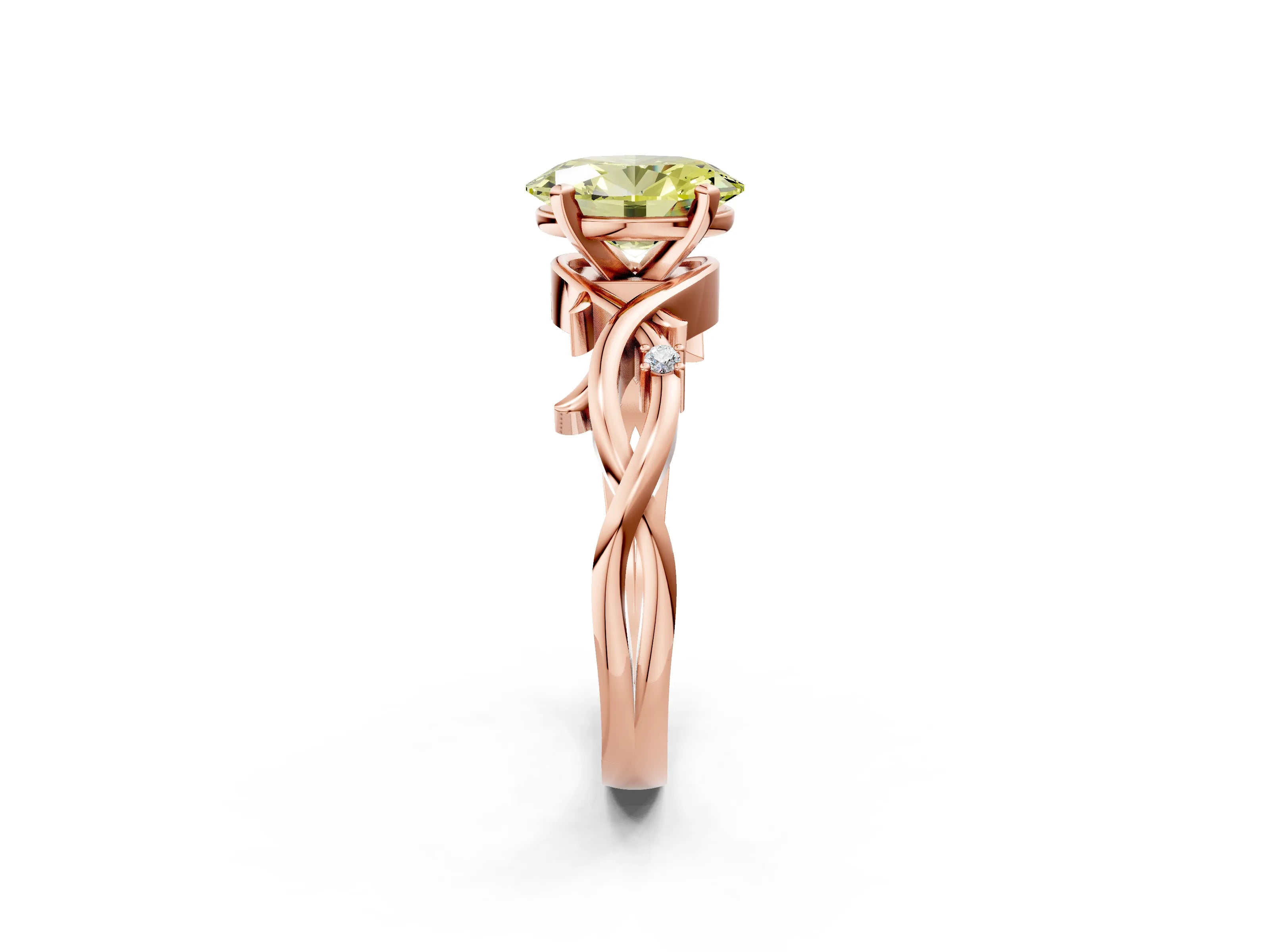 Rose gold Fancy Yellow Oval Cut Diamond Solitaire Ring with Twisted Band and Prong Setting_183