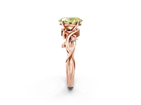 Rose gold Fancy Yellow Oval Cut Diamond Solitaire Ring with Twisted Band and Prong Setting_183