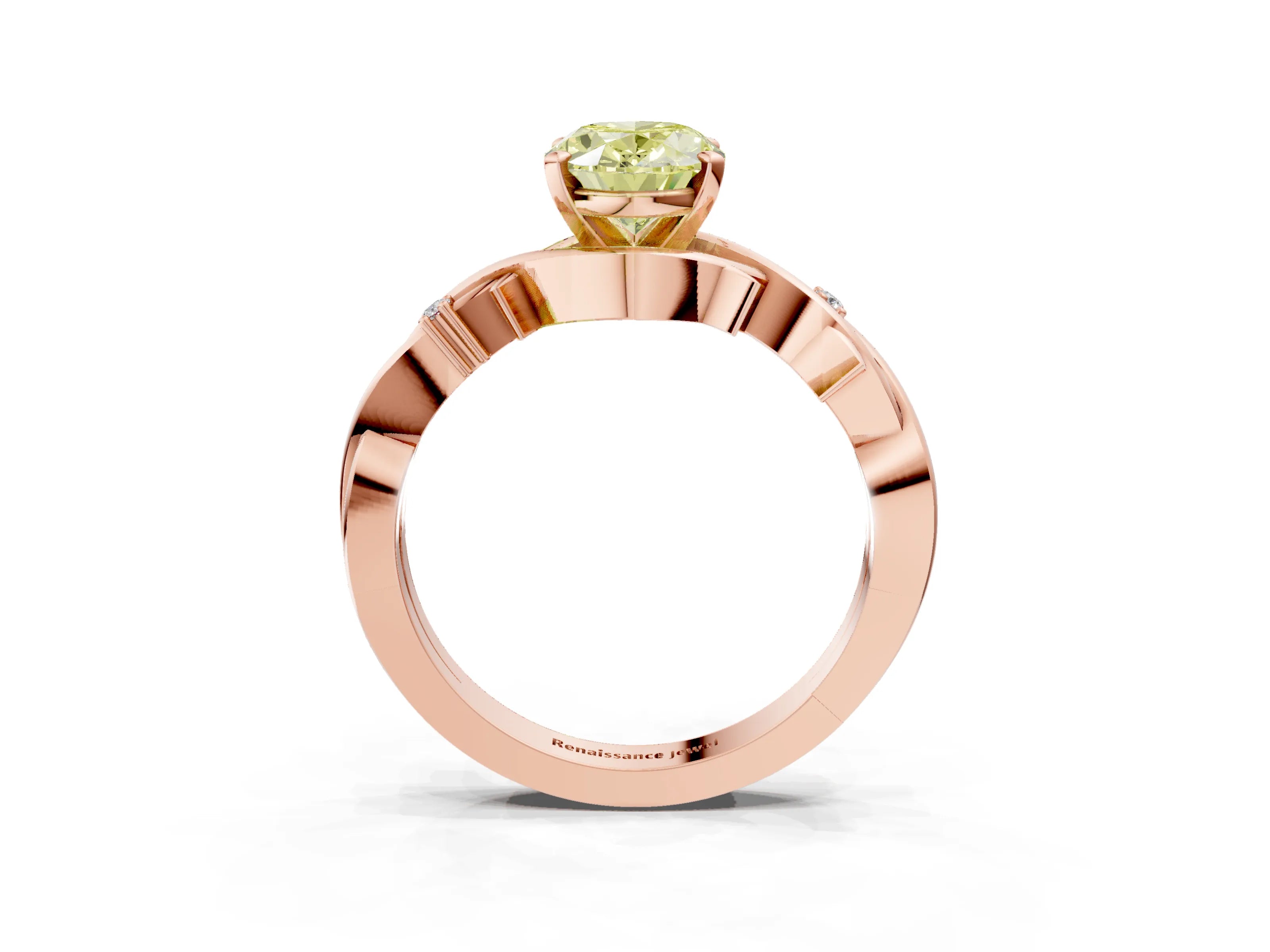 Rose gold Fancy Yellow Oval Cut Diamond Solitaire Ring with Twisted Band and Prong Setting_184