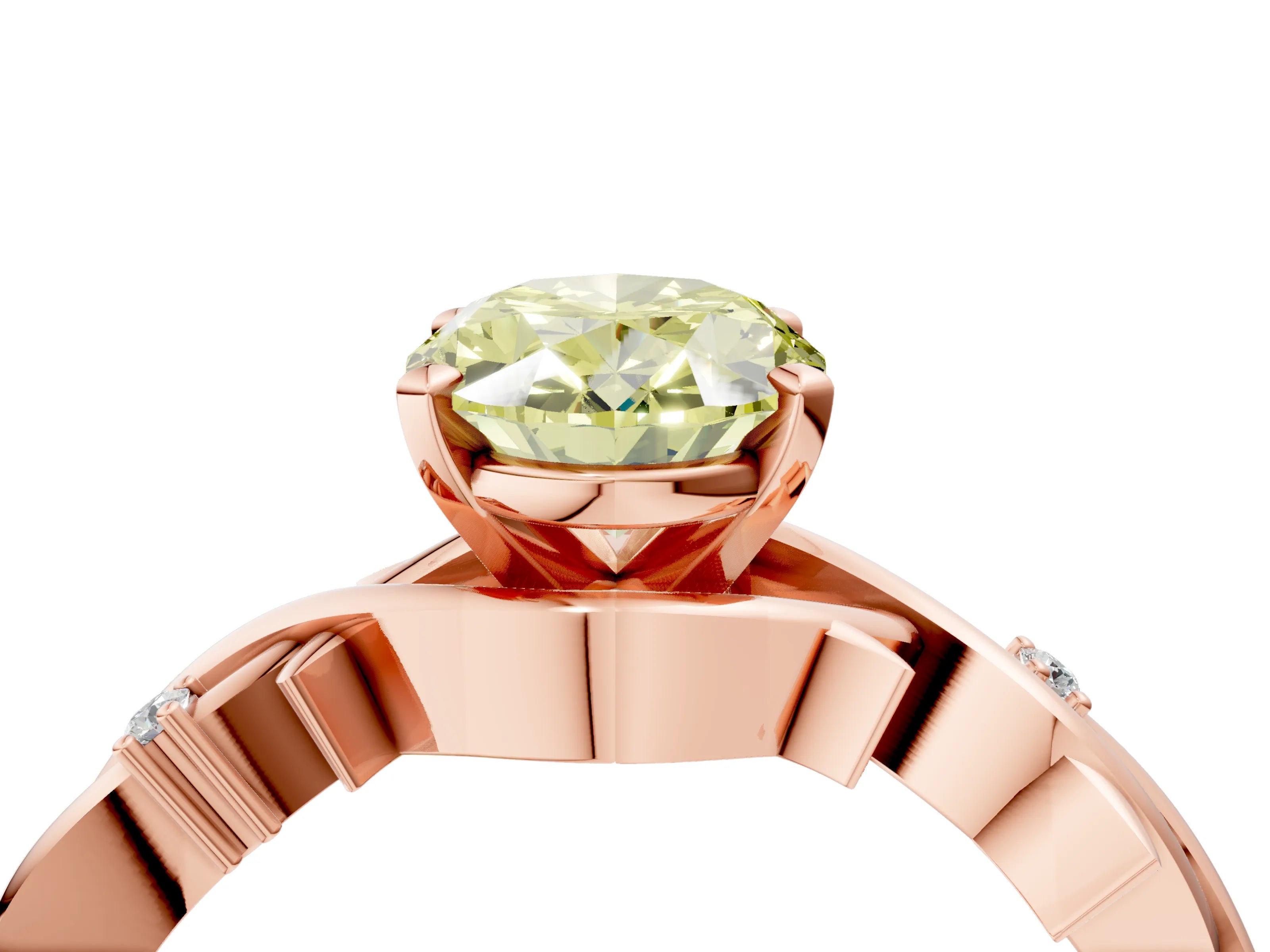 Rose gold Fancy Yellow Oval Cut Diamond Solitaire Ring with Twisted Band and Prong Setting_185