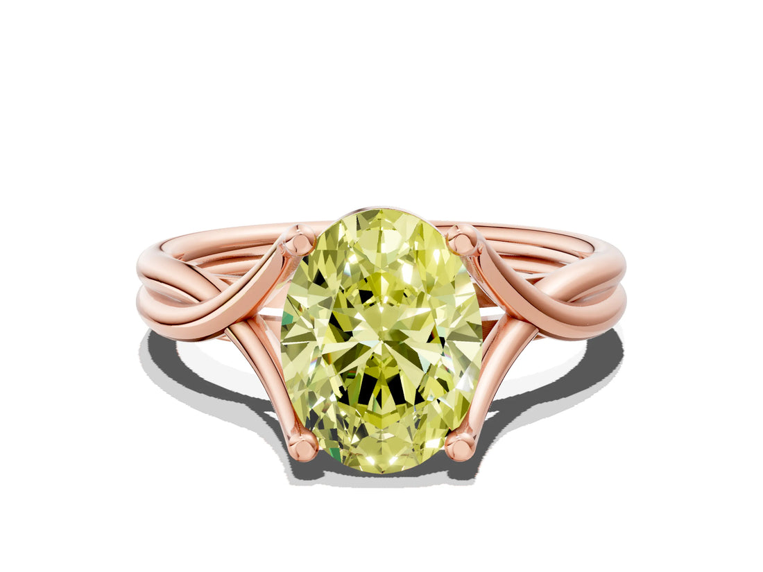 Rose gold Fancy Yellow Oval Cut Diamond Solitaire Twist Band Prong Setting Ring_79