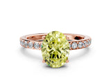 Rose gold Fancy Yellow Oval  Cut Diamond Solitaire with Pave Band and Four-Prong Setting 1