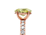 Rose gold Fancy Yellow Oval  Cut Diamond Solitaire with Pave Band and Four-Prong Setting