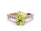 Rose gold Fancy Yellow Oval  Cut Diamond Solitaire with Pave Band and Four-Prong Setting_156