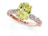 Rose gold Fancy Yellow Oval Cut Diamond Solitaire with Side Stones, Pave Band, Four-Prong Setting_115