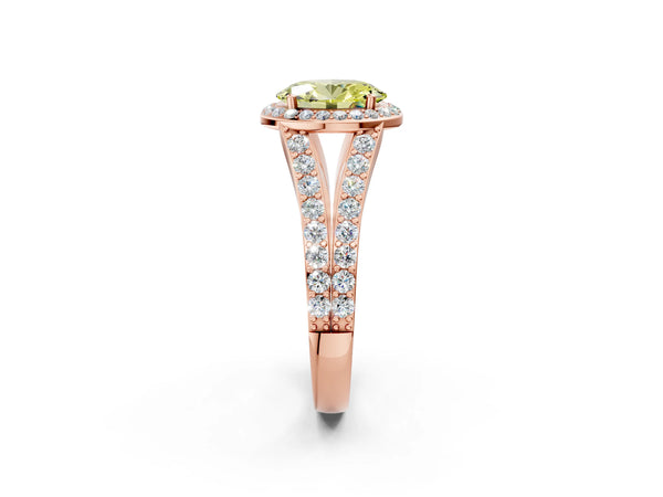 Rose Gold Oval Halo Engagement Ring Setting for Fancy Yellow Center with Narrow Pave Split Shank