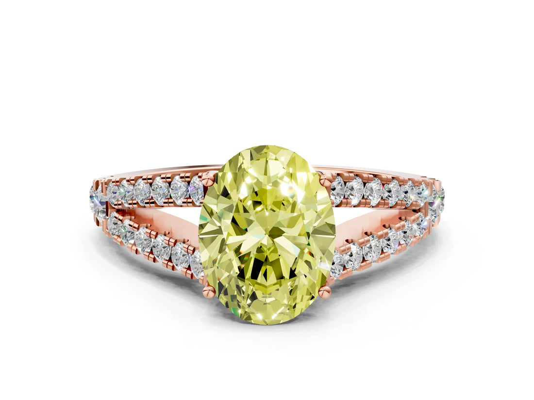 Rose gold Fancy Yellow Oval Cut Diamond Split Shank Pavé Engagement Ring with Four-Prong Setting_76