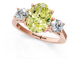 Rose gold Fancy Yellow Oval Cut Diamond Three-Stone Engagement Ring with Prong Setting and Pavé Band_1