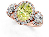 Rose gold Fancy Yellow Oval Cut Diamond Three-Stone Halo Ring with Prong Setting and Pavé Accents_1
