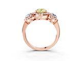 Rose gold Fancy Yellow Oval Cut Diamond Three-Stone Halo Ring with Prong Setting and Pavé Accents_3