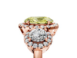 Rose gold Fancy Yellow Oval Cut Diamond Three-Stone Halo Ring with Prong Setting and Pavé Accents_5
