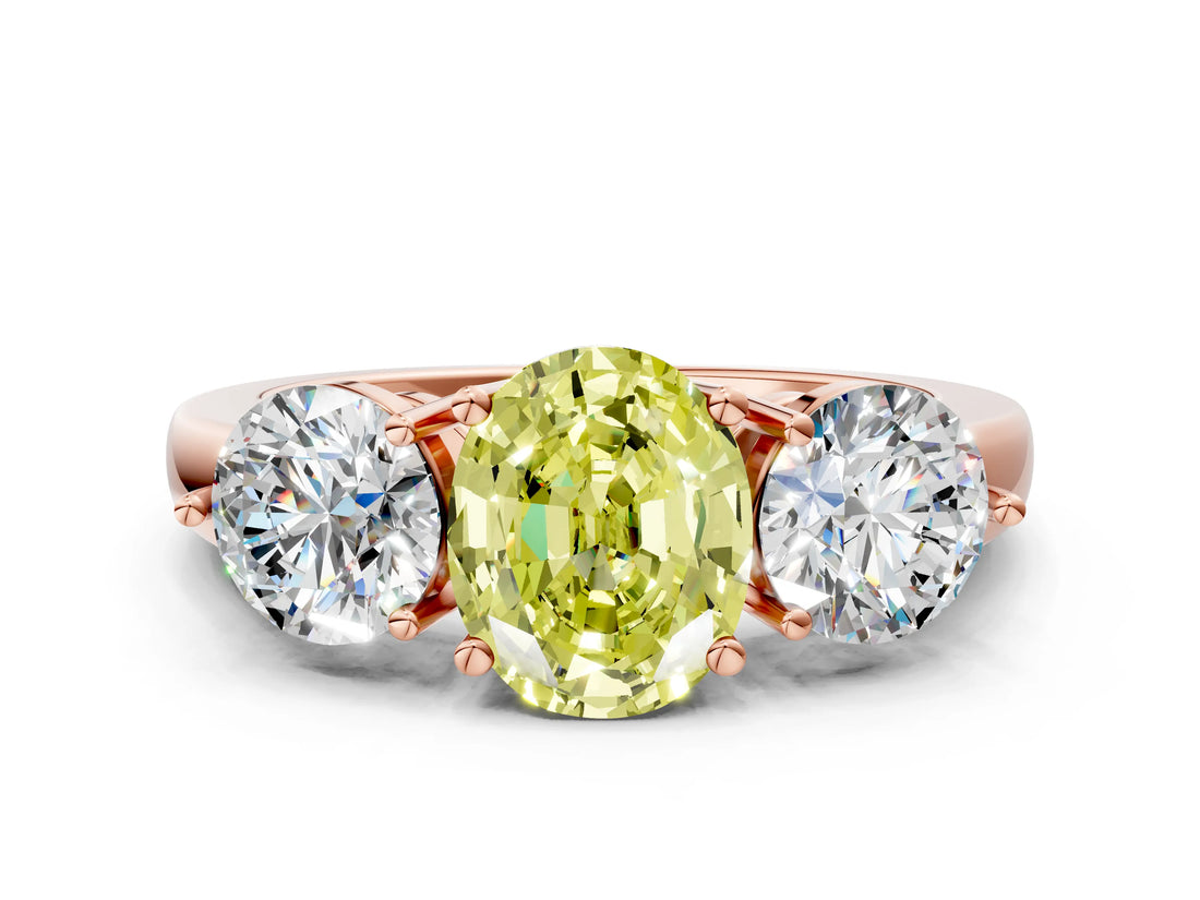 Rose gold Fancy Yellow Oval Cut Diamond Three-Stone Ring with Prong Setting and Classic Band_111