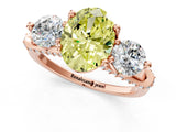Rose gold Fancy Yellow Oval Cut Diamond Three-Stone Ring with Prong Setting and Pavé Band_1