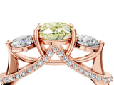 Rose gold Fancy Yellow Oval Cut Diamond Three-Stone Ring with Prong Setting and Pavé Band_4