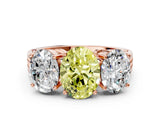 Rose gold Fancy Yellow Oval Cut Diamond Three-Stone Ring with Prong Setting and Textured Band