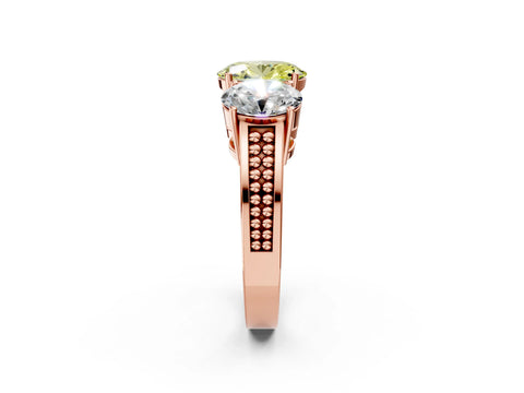 Rose gold Fancy Yellow Oval Cut Diamond Three-Stone Ring with Prong Setting and Textured Band_2