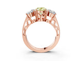 Rose gold Fancy Yellow Oval Cut Diamond Three-Stone Ring with Prong Setting and Textured Band_3