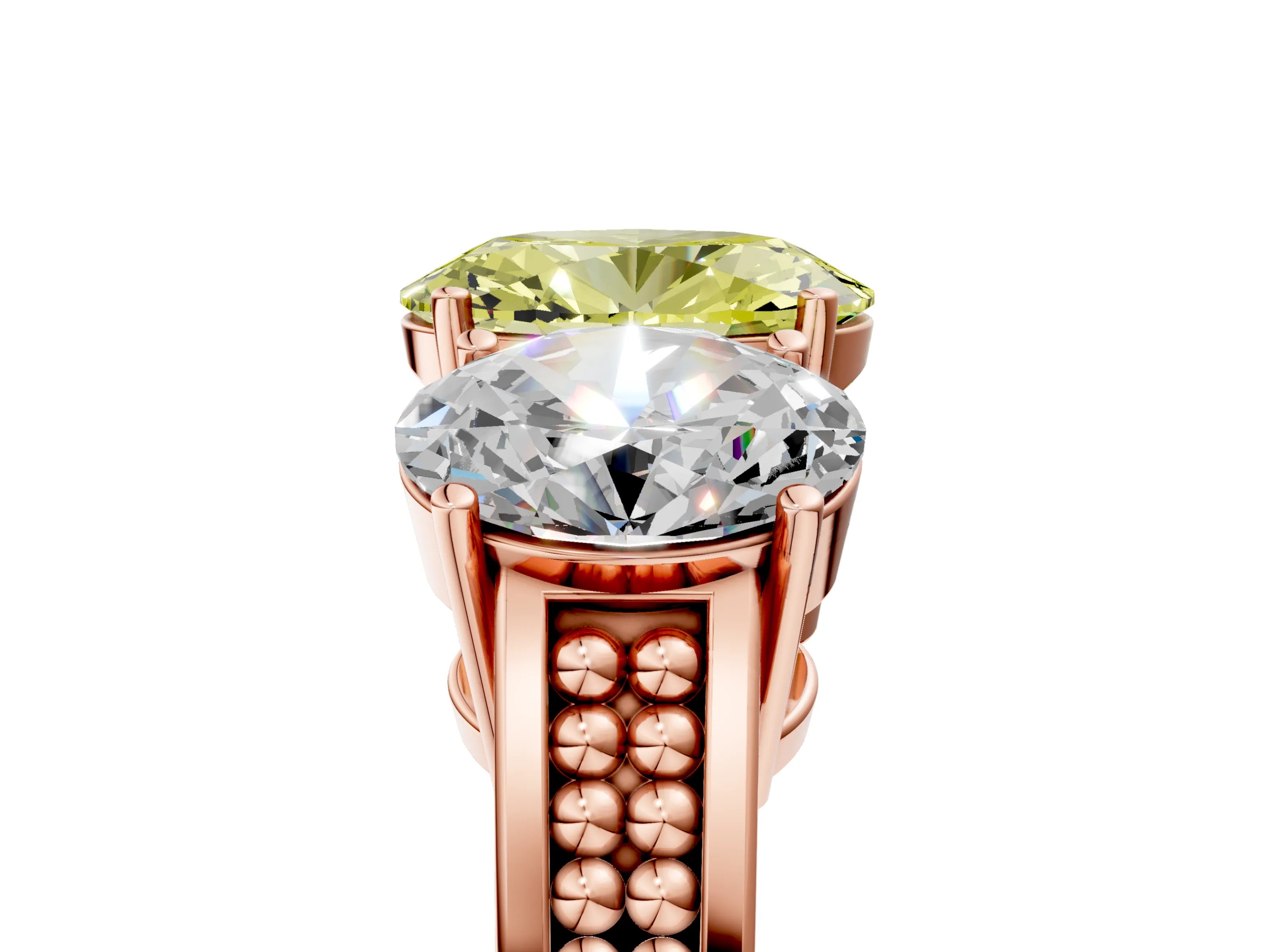 Rose gold Fancy Yellow Oval Cut Diamond Three-Stone Ring with Prong Setting and Textured Band_5