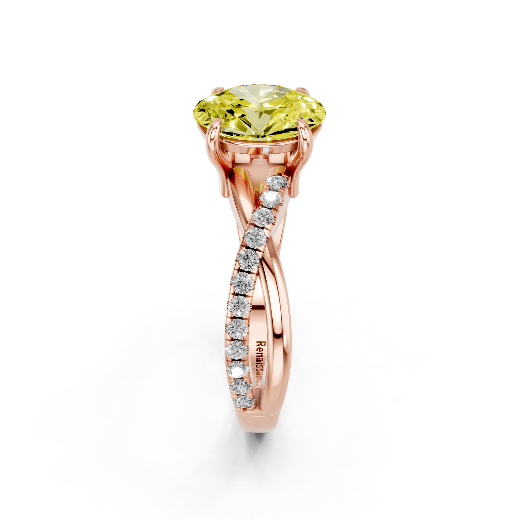 Rose gold Fancy Yellow Oval  Cut Diamond Twist Band Solitaire with Prong Setting_4