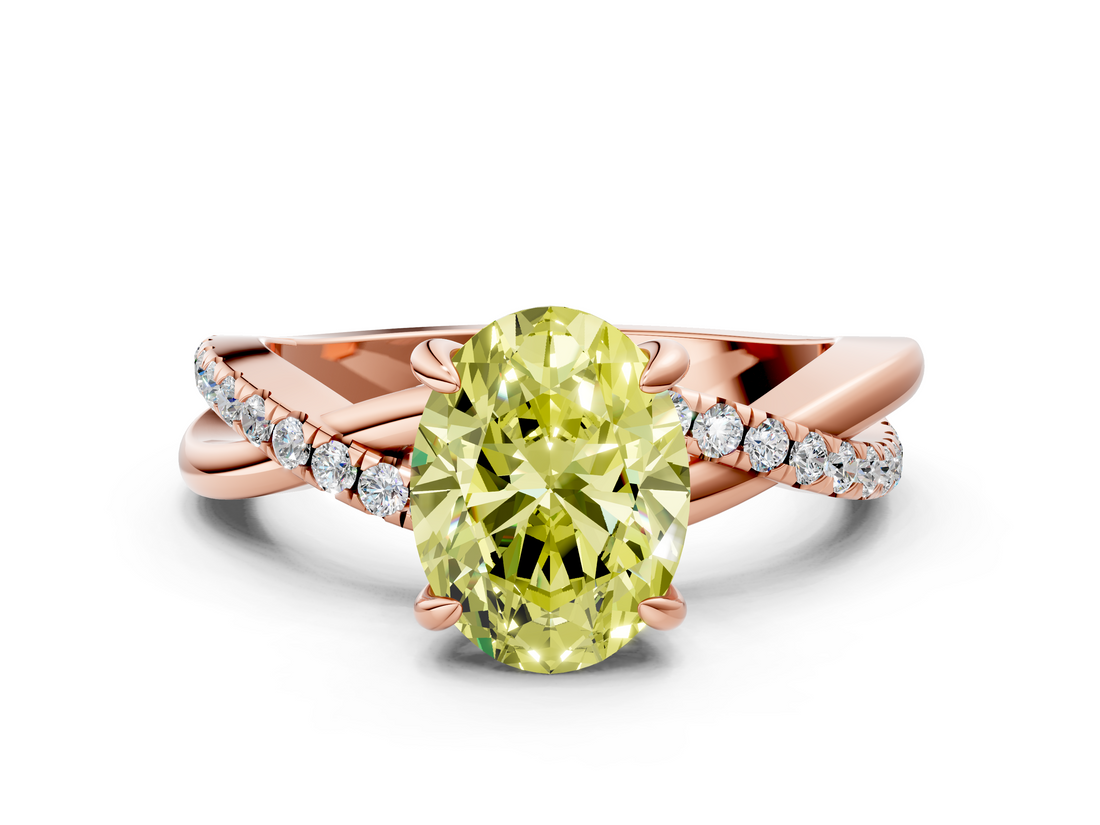 Rose gold Fancy Yellow Oval  Cut Diamond Twist Band Solitaire with Prong Setting_45