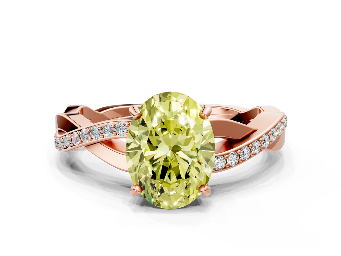 Rose gold Fancy Yellow Oval  Cut Diamond Twisted Band Engagement Ring with Prong Setting_3