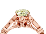 Rose gold Fancy Yellow Oval  Cut Diamond with Milgrain Marquise and Bezel Accents on a Solitaire Band with Prong Setting_201