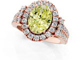 Rose gold Fancy Yellow Oval  Cut Double Halo Diamond Engagement Ring with Pave Band and Four-Prong Setting 1