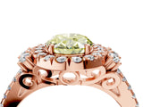 Rose gold Fancy Yellow Oval  Cut Double Halo Diamond Engagement Ring with Pave Band and Four-Prong Setting 4