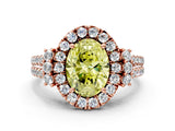 Rose gold Fancy Yellow Oval  Cut Double Halo Diamond Engagement Ring with Pave Band and Four-Prong Setting