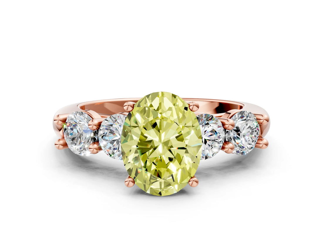 Rose gold Fancy Yellow Oval  Cut Five-Stone Prong Set Diamond Ring with Classic Band_30