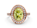 Rose gold Fancy Yellow Oval Cut Halo Bezel Diamond Pave Band Ring