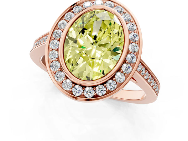 Rose gold Fancy Yellow Oval Cut Halo Bezel Diamond Pave Band Ring